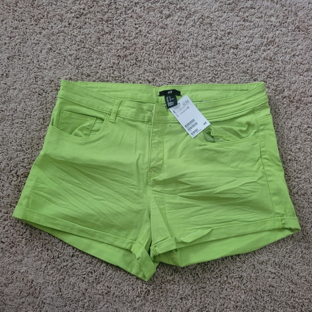 Lime green denim shorts